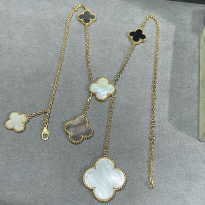 [Lumi Jewels]CLOVER 6 MOTIF MOP ONYX GOLD NECKLACE