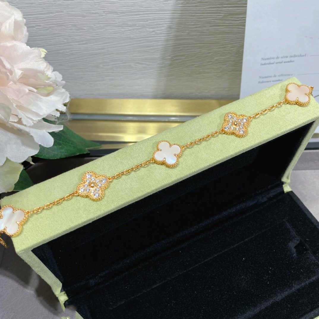 [Lumi Jewels]CLOVER 5 MOTIF DIAMOND PINK MOP PINK GOLD BRACELET