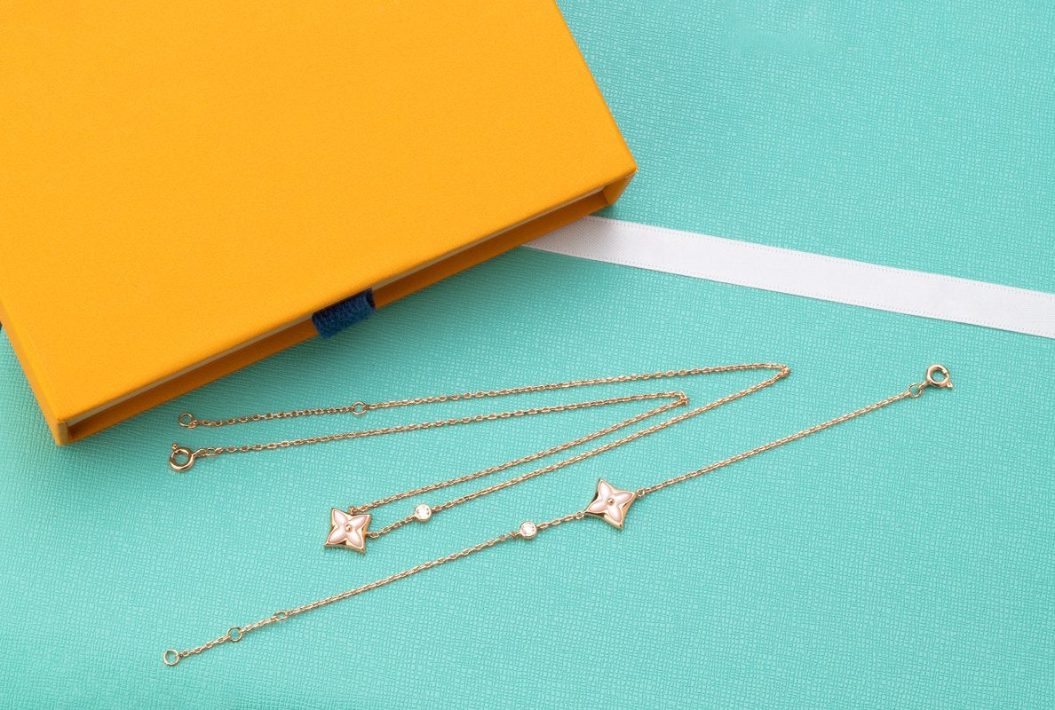 [Lumi Jewels]STAR PINK MOP 1 DIAMOND PINK GOLD NECKLACE