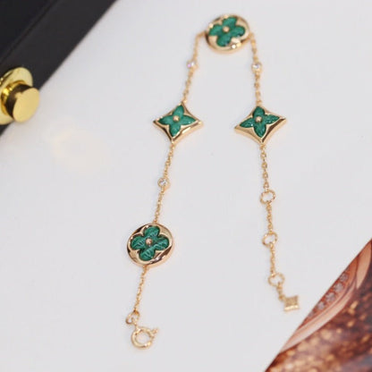 [Lumi Jewels]BRACELET 4 MOTIFS ÉTOILE ET SOLEIL EN OR ROSE MALACHITE