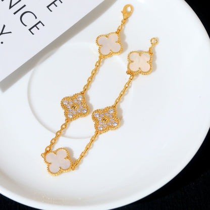 [Lumi Jewels]BRACELET TRÈFLE 5 MOTIFS NACRE BLANCHE DIAMANT
