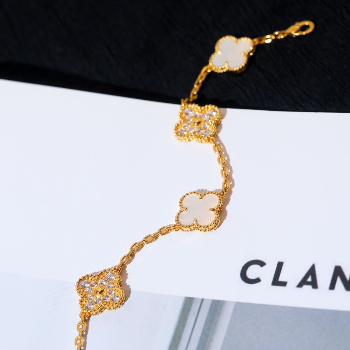 [Lumi Jewels]BRACELET TRÈFLE 5 MOTIFS NACRE BLANCHE DIAMANT