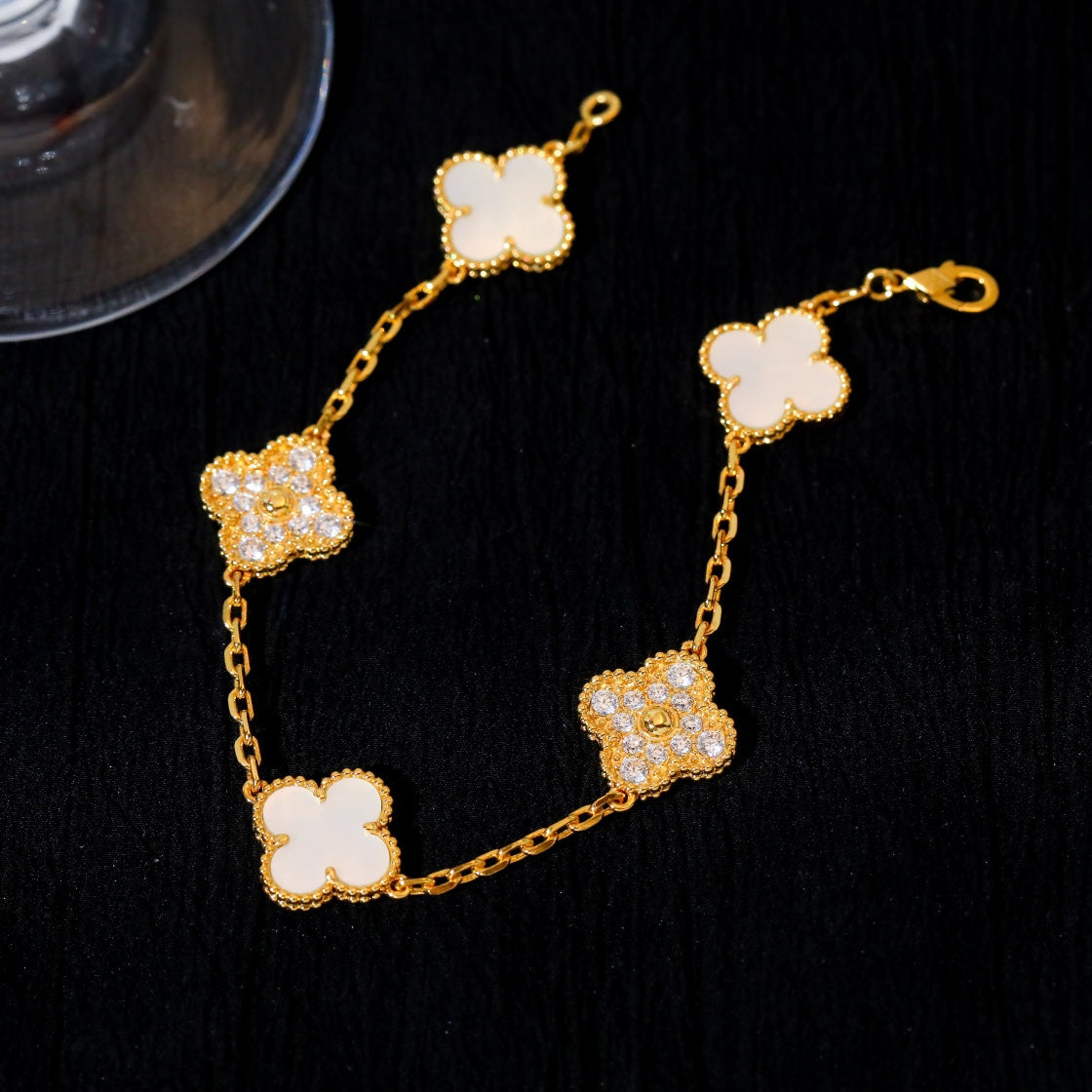 [Lumi Jewels]BRACELET TRÈFLE 5 MOTIFS NACRE BLANCHE DIAMANT