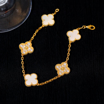 [Lumi Jewels]BRACELET TRÈFLE 5 MOTIFS NACRE BLANCHE DIAMANT
