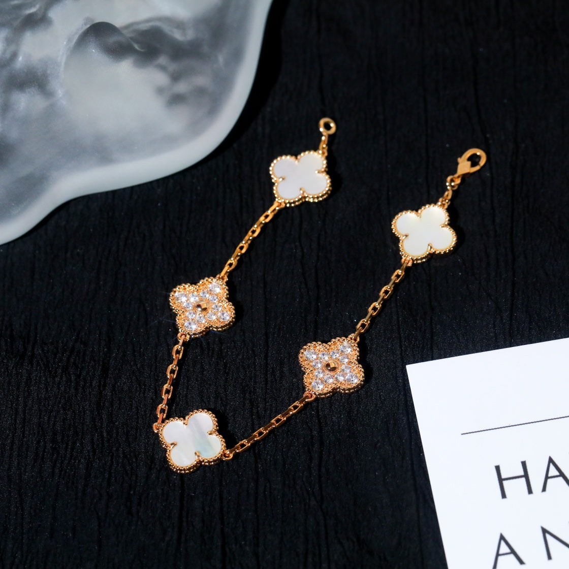[Lumi Jewels]BRACELET TRÈFLE 5 MOTIFS NACRE BLANCHE DIAMANT