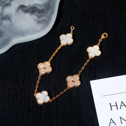 [Lumi Jewels]BRACELET TRÈFLE 5 MOTIFS NACRE BLANCHE DIAMANT