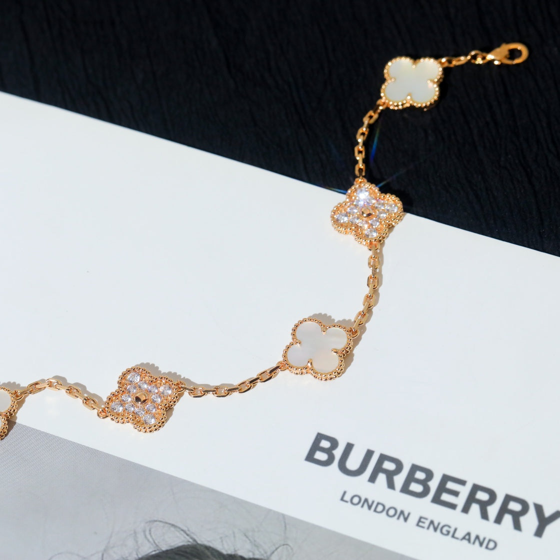 [Lumi Jewels]BRACELET TRÈFLE 5 MOTIFS NACRE BLANCHE DIAMANT