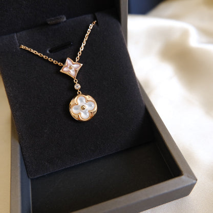 [Lumi Jewels]STAR AND SUN WHITE MOP 2 MOTIF PINK GOLD NECKLACE