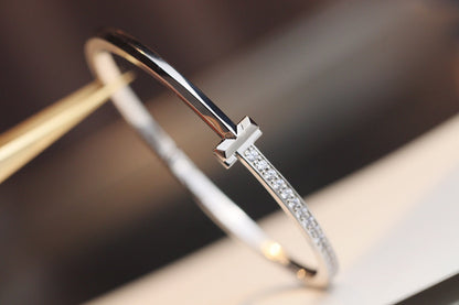 [Lumi Jewelry]NARROW T1 HINGED BANGLE DIAMOND SILVER