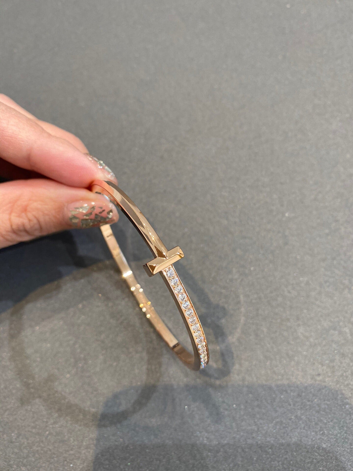 [Lumi Jewelry]NARROW T1 HINGED BANGLE DIAMOND PINK GOLD