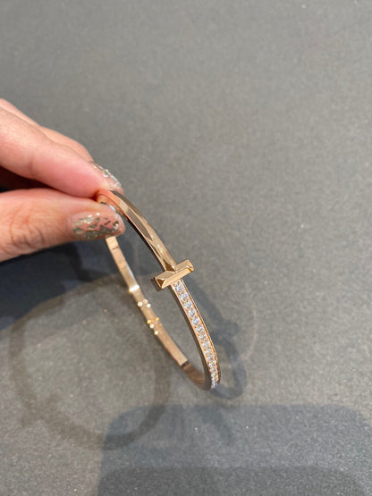 [Lumi Jewelry]NARROW T1 HINGED BANGLE DIAMOND PINK GOLD