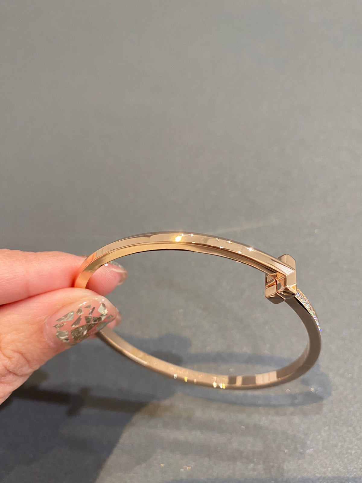 [Lumi Jewelry]NARROW T1 HINGED BANGLE DIAMOND PINK GOLD