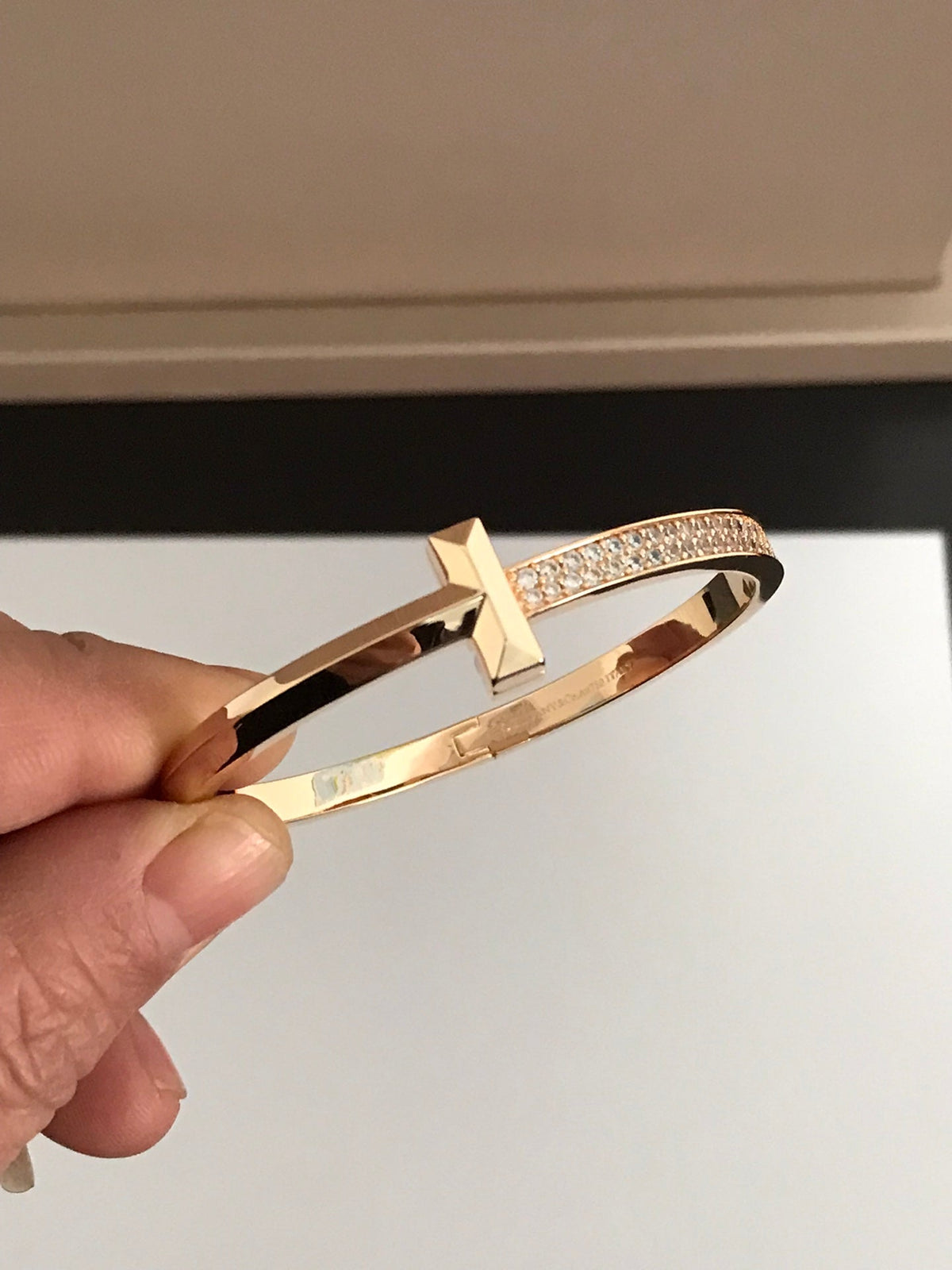[Lumi Jewelry]T1 WIDE DIAMOND HINGED BANGLE PINK GOLD