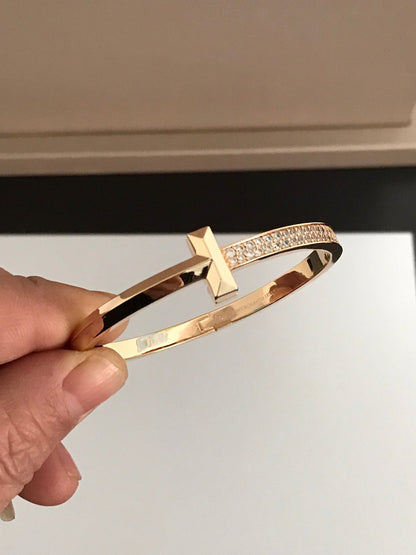 [Lumi Jewelry]T1 WIDE DIAMOND HINGED BANGLE PINK GOLD