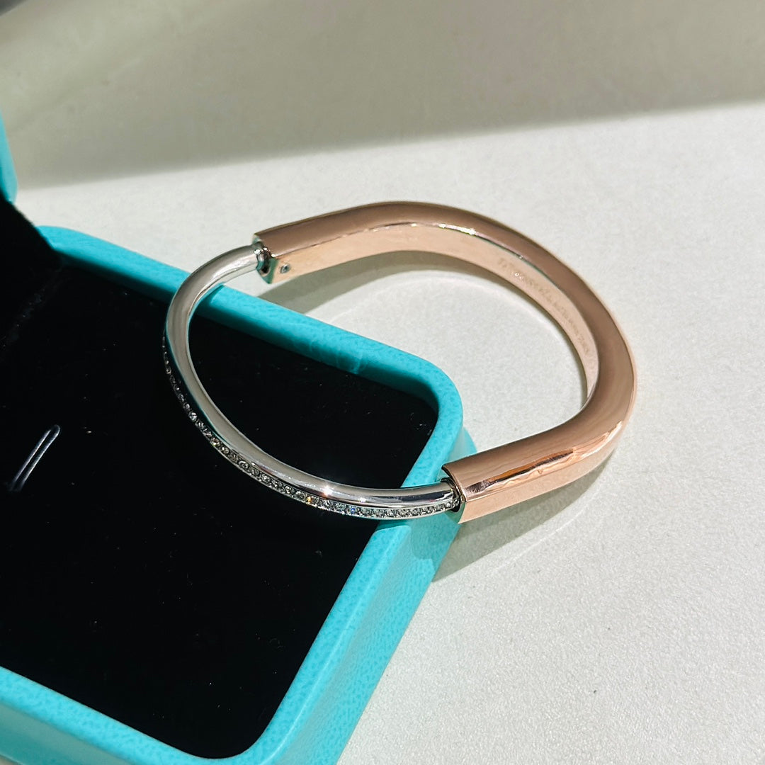[Lumi Jewelry]LOCK PINK GOLD SILVER DIAMOND BRACELET