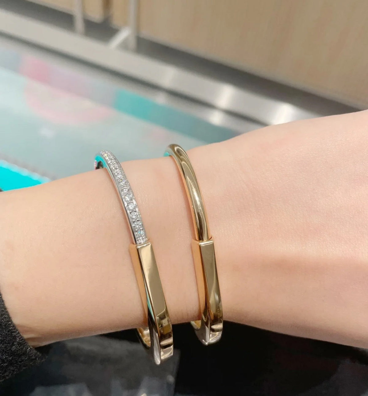 [Lumi Jewelry]LOCK PINK GOLD SILVER DIAMOND BRACELET