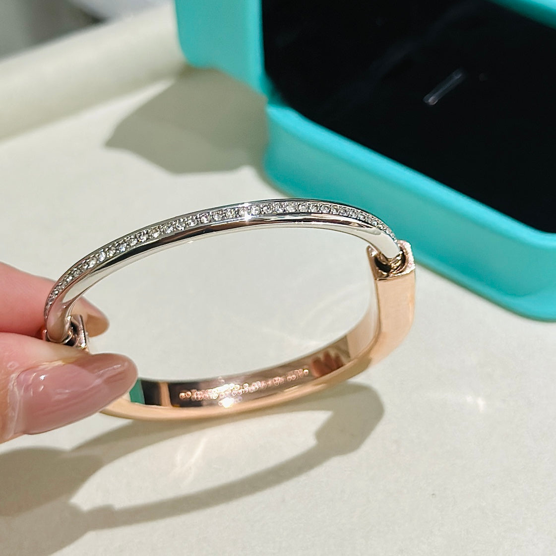 [Lumi Jewelry]LOCK PINK GOLD SILVER DIAMOND BRACELET