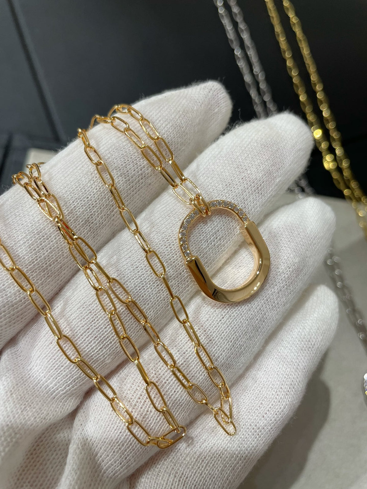 [Lumi Jewelry]LOCK MEDIUM PENDANT DIAMOND NECKLACE