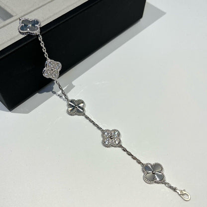 [Lumi Jewels]BRACELET TRÈFLE 5 MOTIFS ARGENT ET DIAMANTS