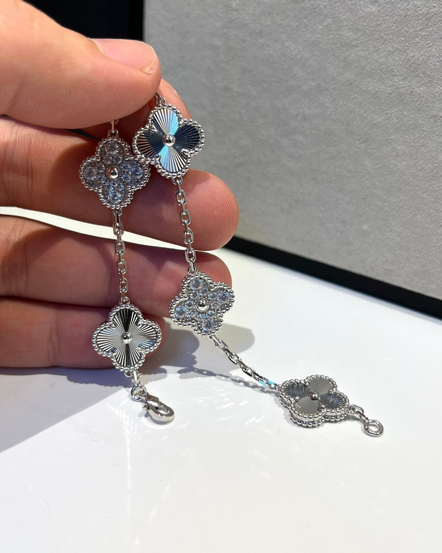 [Lumi Jewels]BRACELET TRÈFLE 5 MOTIFS ARGENT ET DIAMANTS
