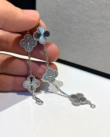 [Lumi Jewels]BRACELET TRÈFLE 5 MOTIFS ARGENT ET DIAMANTS