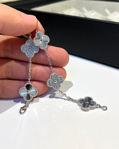 [Lumi Jewels]BRACELET TRÈFLE 5 MOTIFS ARGENT ET DIAMANTS