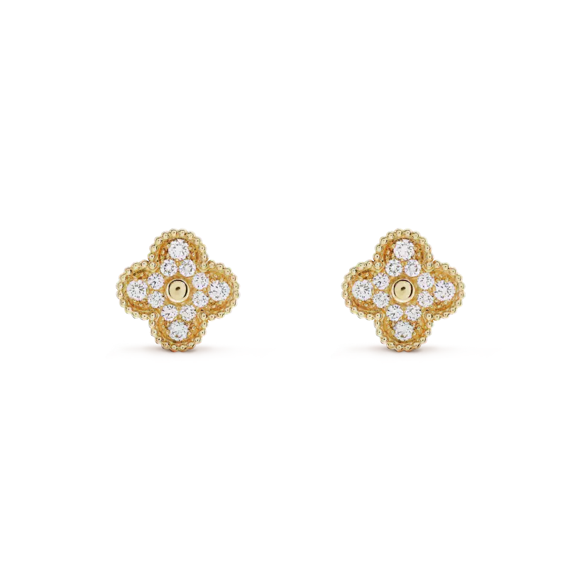 [Lumi Jewels]BOUCLES D'OREILLES CLOVER MEDIUM 1 MOTIFS ENTIÈREMENT SERTIES DE DIAMANTS