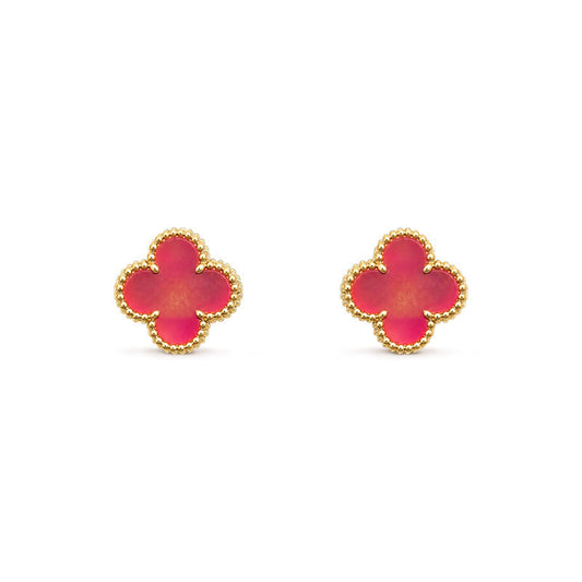 [Lumi Jewelry]NEW CLOVER 1 MOTIF PINK ENAMEL STUD EARRINGS