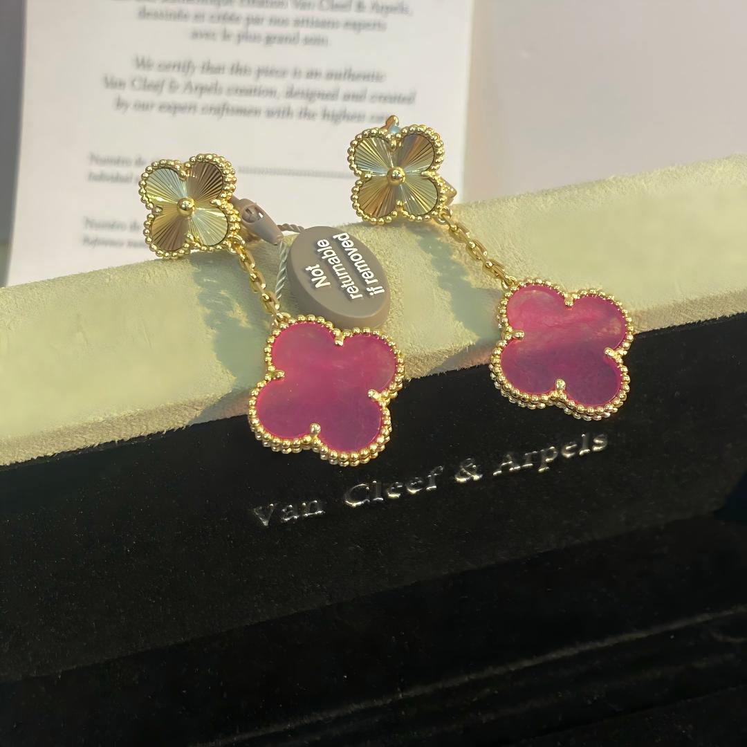 [Lumi Jewelry]NEW CLOVER 2 MOTIF PINK ENAMEL EARRINGS