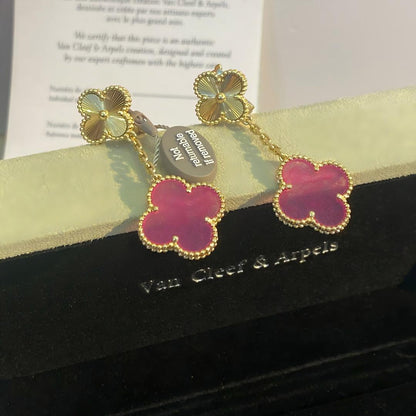 [Lumi Jewelry]NEW CLOVER 2 MOTIF PINK ENAMEL EARRINGS