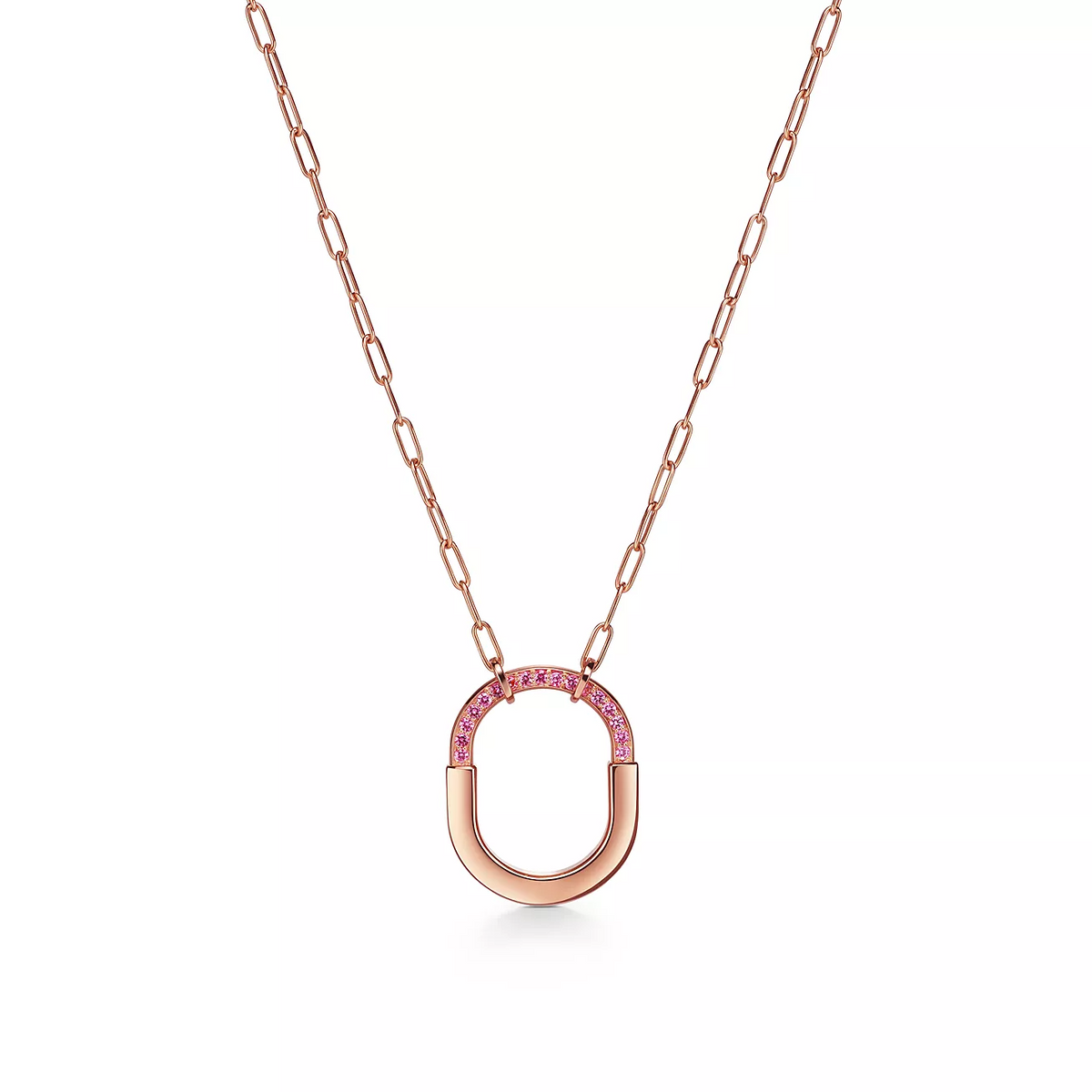 [Lumi Jewelry]LOCK MEDIUM PENDANT PINK DIAMOND PINK GOLD NECKLACE