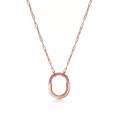 [Lumi Jewelry]LOCK MEDIUM PENDANT PINK DIAMOND PINK GOLD NECKLACE