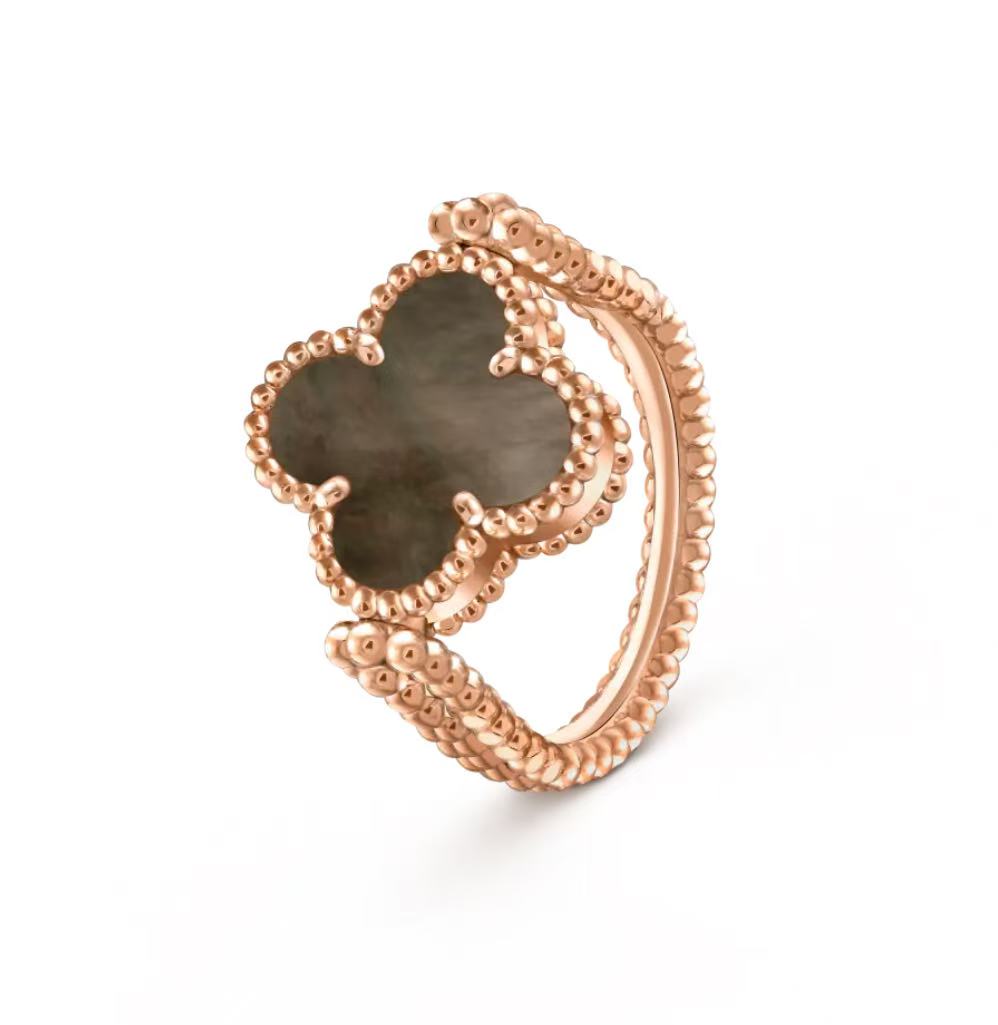[Lumi Jewels]BAGUE TRÈFLE RÉVERSIBLE NACRE GRISE