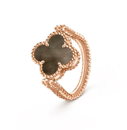 [Lumi Jewels]BAGUE TRÈFLE RÉVERSIBLE NACRE GRISE