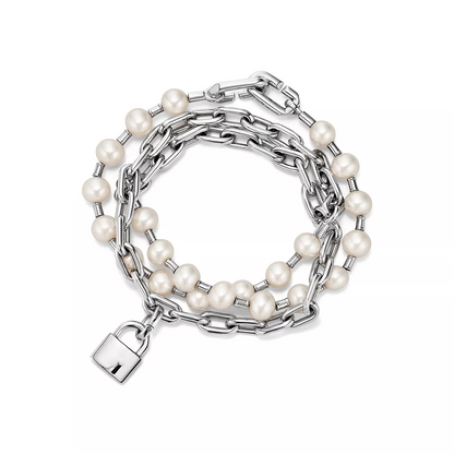 [Lumi Jewelry]PEARL LOCK SILVER BRACELET