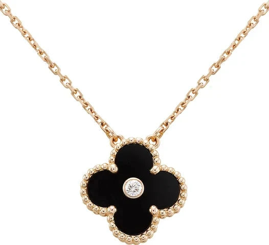 [Lumi Jewels]COLLIER TRÈFLE 15MM DIAMANT ONYX