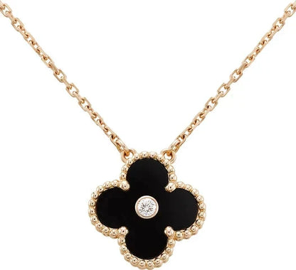 [Lumi Jewels]COLLIER TRÈFLE 15MM DIAMANT ONYX