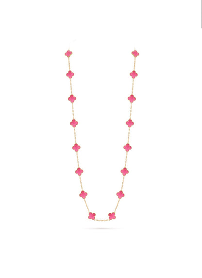 [Lumi Jewelry]CLOVER 20 MOTIFS PINK ENAMEL NECKLACE