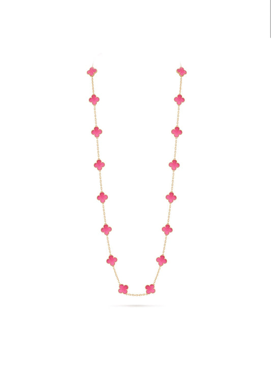[Lumi Jewelry]CLOVER 20 MOTIFS PINK ENAMEL NECKLACE