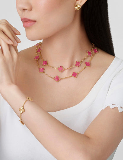 [Lumi Jewelry]CLOVER 20 MOTIFS PINK ENAMEL NECKLACE
