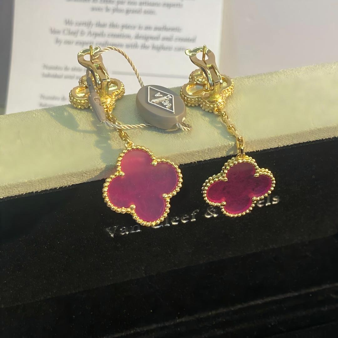 [Lumi Jewelry]NEW CLOVER 2 MOTIF PINK ENAMEL EARRINGS