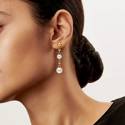 [Lumi Jewelry]TRIPLE DROP LINK EARRINGS GOLD WITH FRESHWATER PEARLS