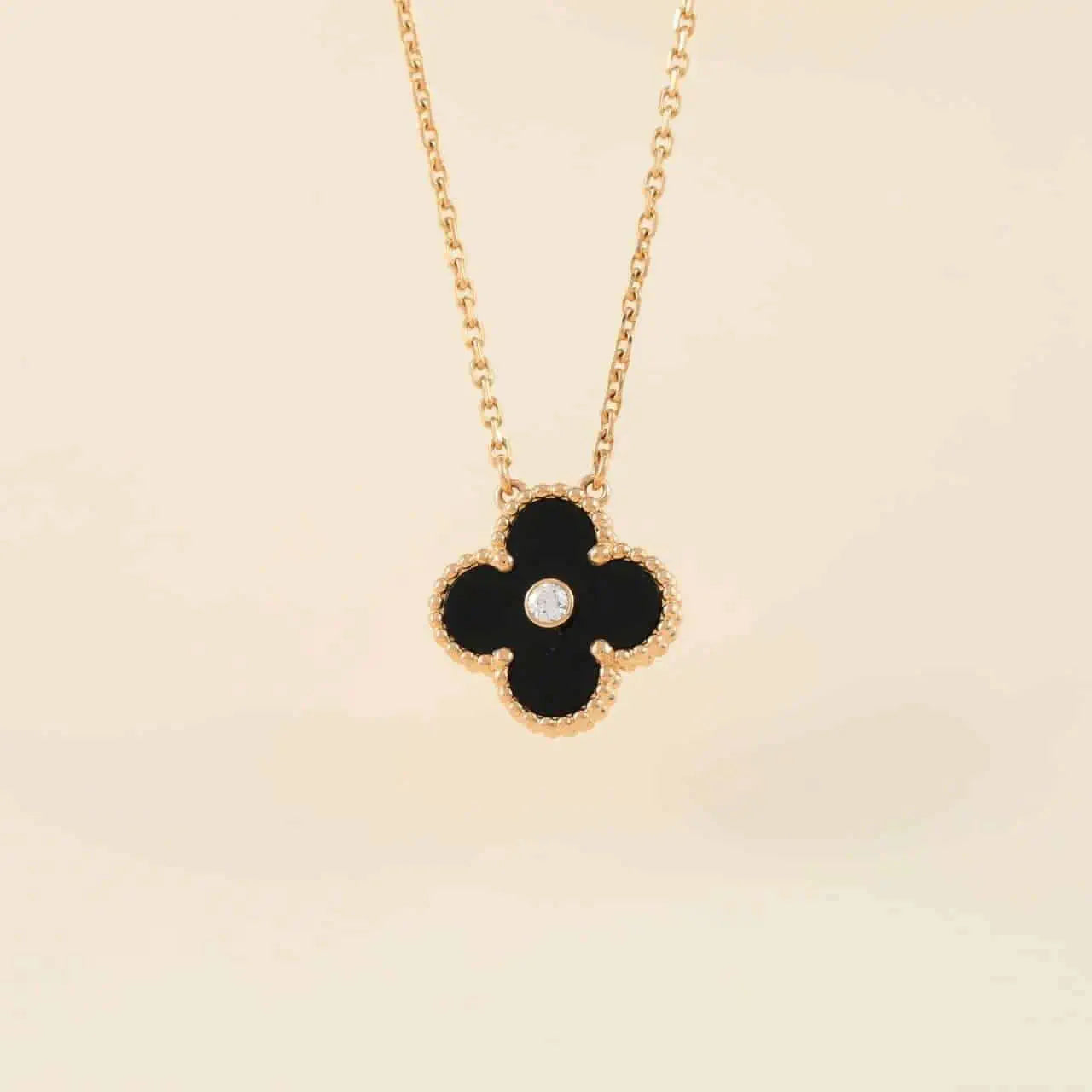 [Lumi Jewels]COLLIER TRÈFLE 15MM DIAMANT ONYX