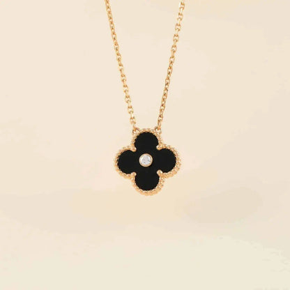 [Lumi Jewels]COLLIER TRÈFLE 15MM DIAMANT ONYX