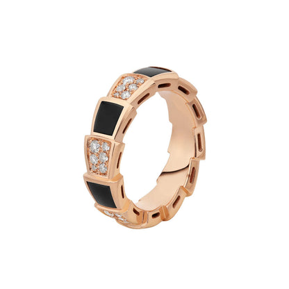 [Lumi Jewels]BAGUE SERPENTI OR ROSE NACRE NOIRE DIAMANTS SERTIS 4MM