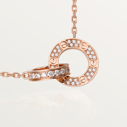 [Lumi Jewels]LOVE 7.6MM NECKLACE ROSE GOLD AND SILVER  FULL DIAMOND
