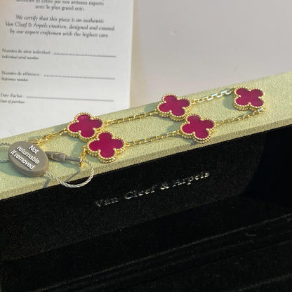 [Lumi Jewelry]CLOVER 5 MOTIFS PINK ENAMEL BRACELET
