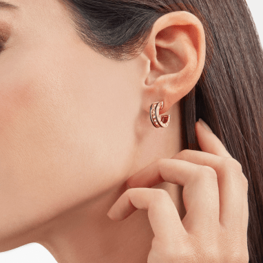 [Lumi Jewels]ZERO 1 ROCK PINK GOLD EARRINGS WITH STUDDED SPIRAL AND BLACK CERAMIC