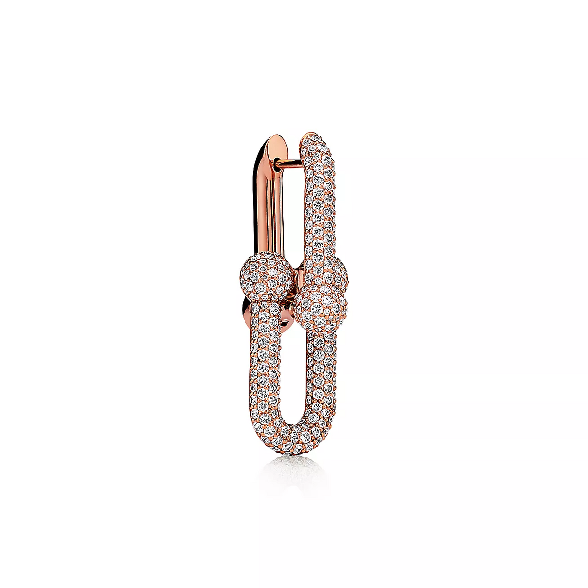 [Lumi Jewelry]LARGE LINK EARRINGS PINK GOLD WITH PAVED DIAMONDS