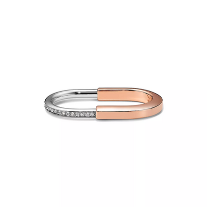 [Lumi Jewelry]LOCK RING TOW-FINGER ROSE AND WHITE GOLD DIAMONDS